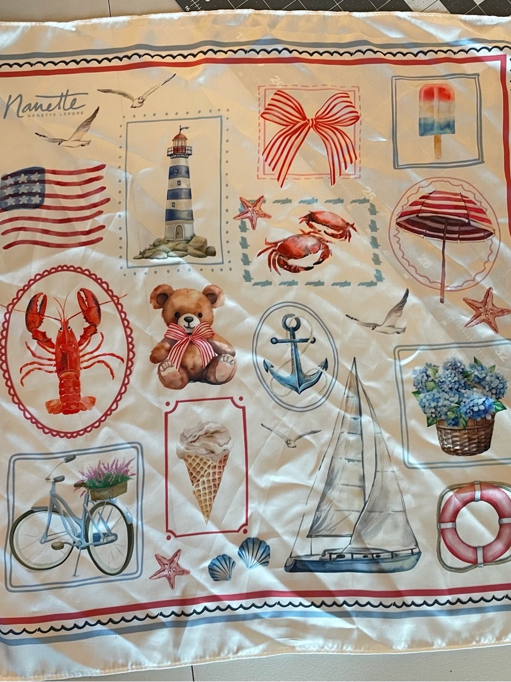 Nanette Lepore Nautical Print Silk Scarf - Red, Blue, Cream